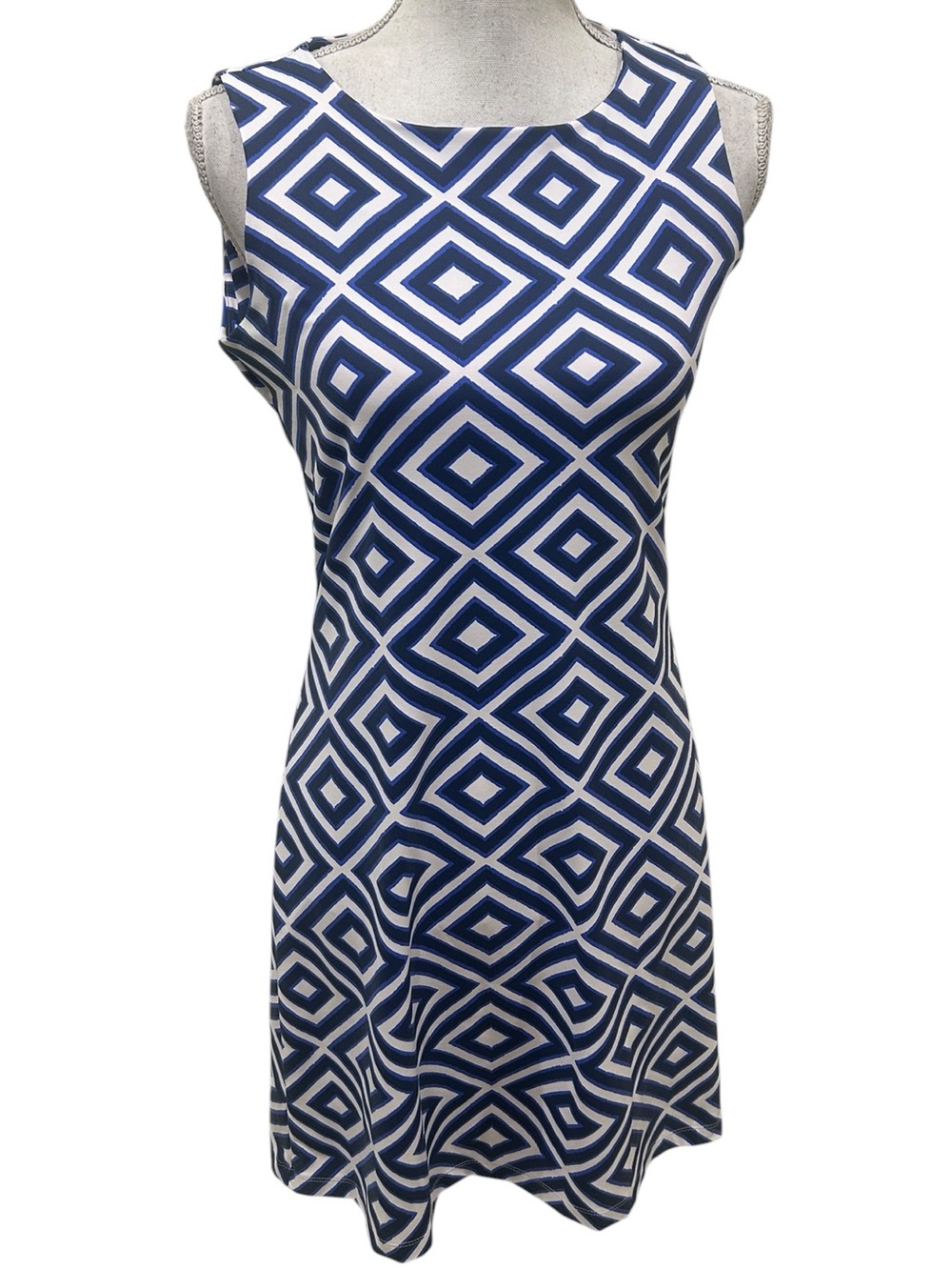 MAHI GOLD Navy blue & White Geometric Sleeveless Dress stretchy small